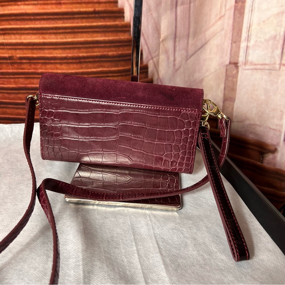 White House Black Market Elegant Burgundy Croc-Embossed Leather Suede crossbody - Picture 2 of 14